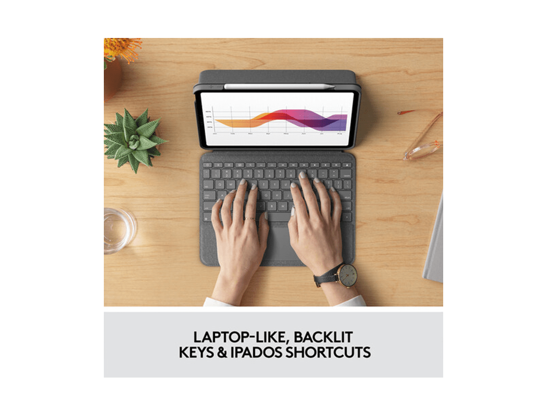 Logitech Folio Touch iPad Keyboard Case with Trackpad and Smart Connector for iPad Air 11-inch (M2), iPad Air (4th & 5th gen), Ara Qwerty – Graphite in Qatar Logitech Folio Touch iPad Keyboard Case with Trackpad and Smart Connector for iPad Air 11-inch (M2), iPad Air (4th & 5th gen), Ara Qwerty – Graphite in Qatar